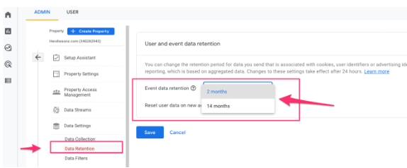 screenshot of data retention settings