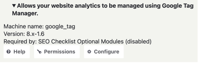screenshot of Google Analytics module configuration
